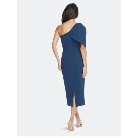 DRESS THE POPULATION Tiffany One-Shoulder Midi Dress Peacock Blue Plus Size XXL - Picture 2 of 14